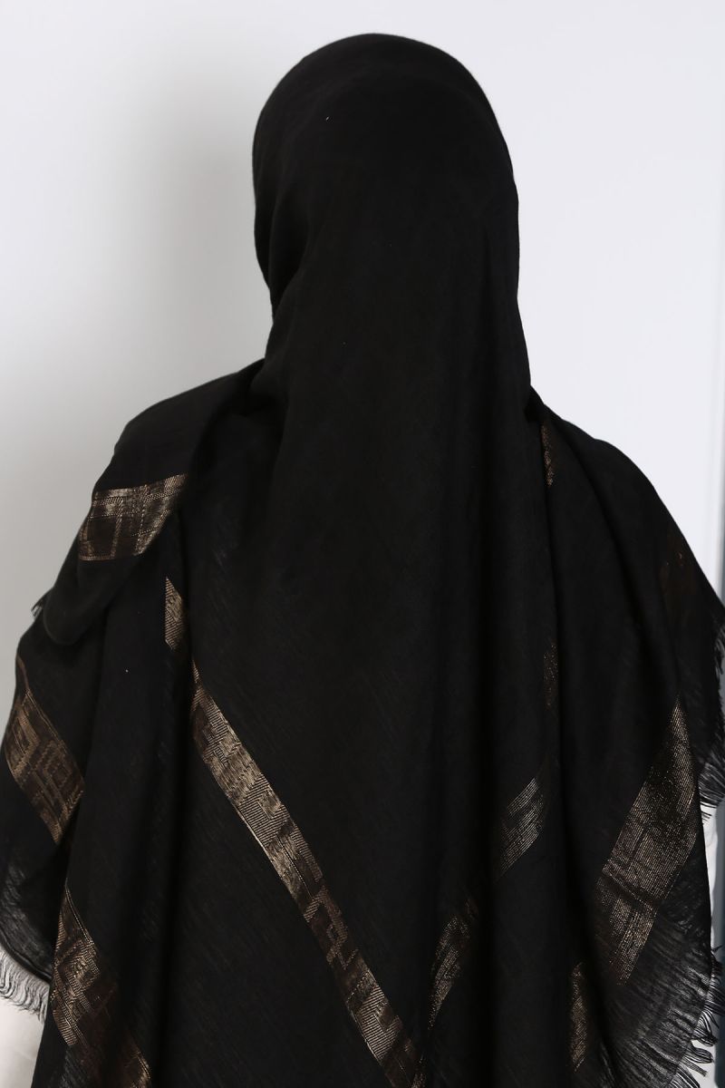 Siyah Gold 140cm x 140cm Eşarp - Kutulu
