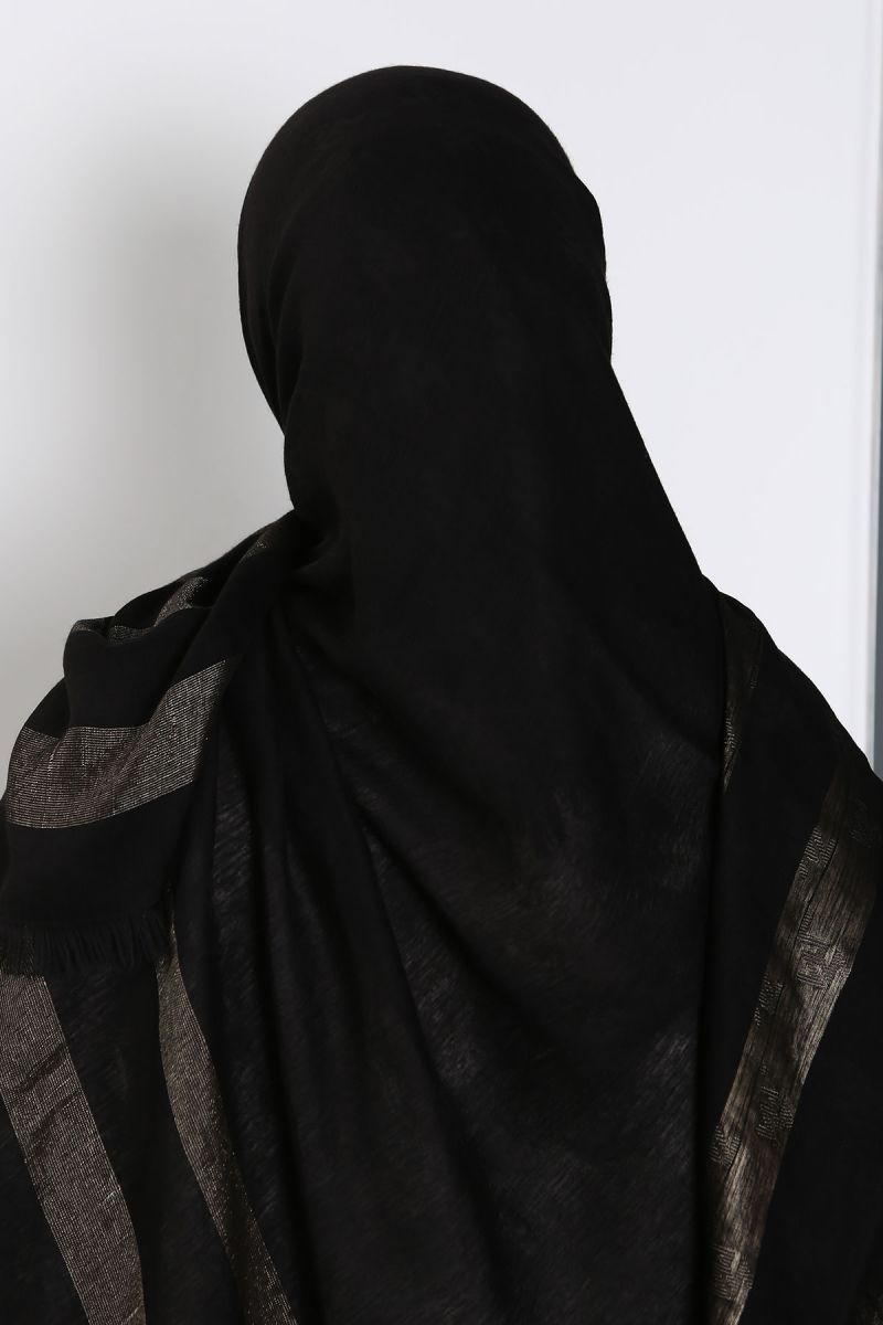 Siyah Gold 140cm x 140cm Eşarp - Zikzaklı
