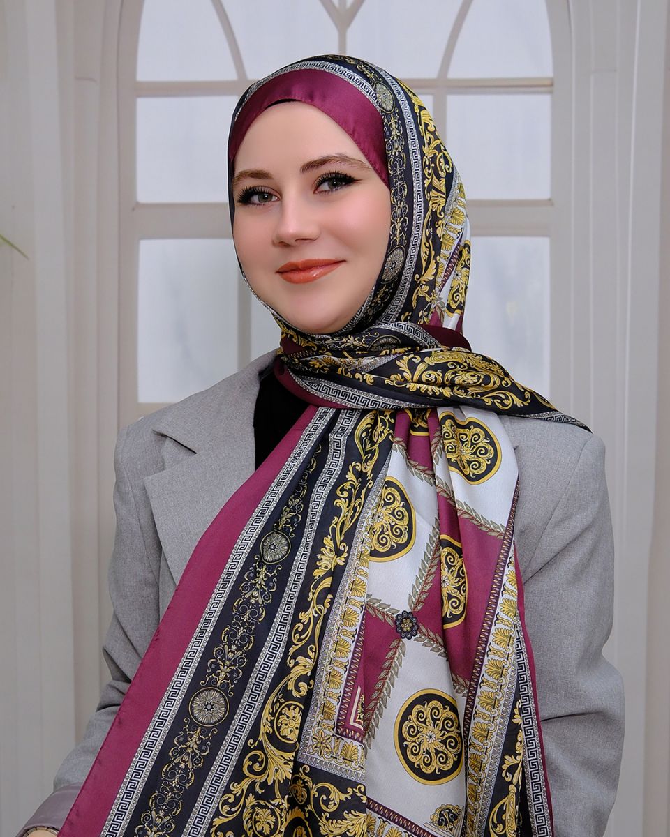 Vual İpek Şal Versace Desen - Bordo