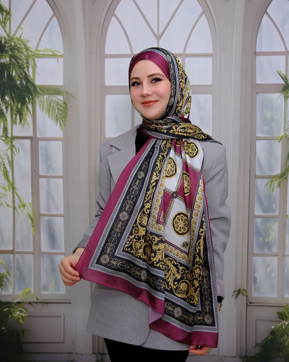 Vual İpek Şal Versace Desen - Bordo