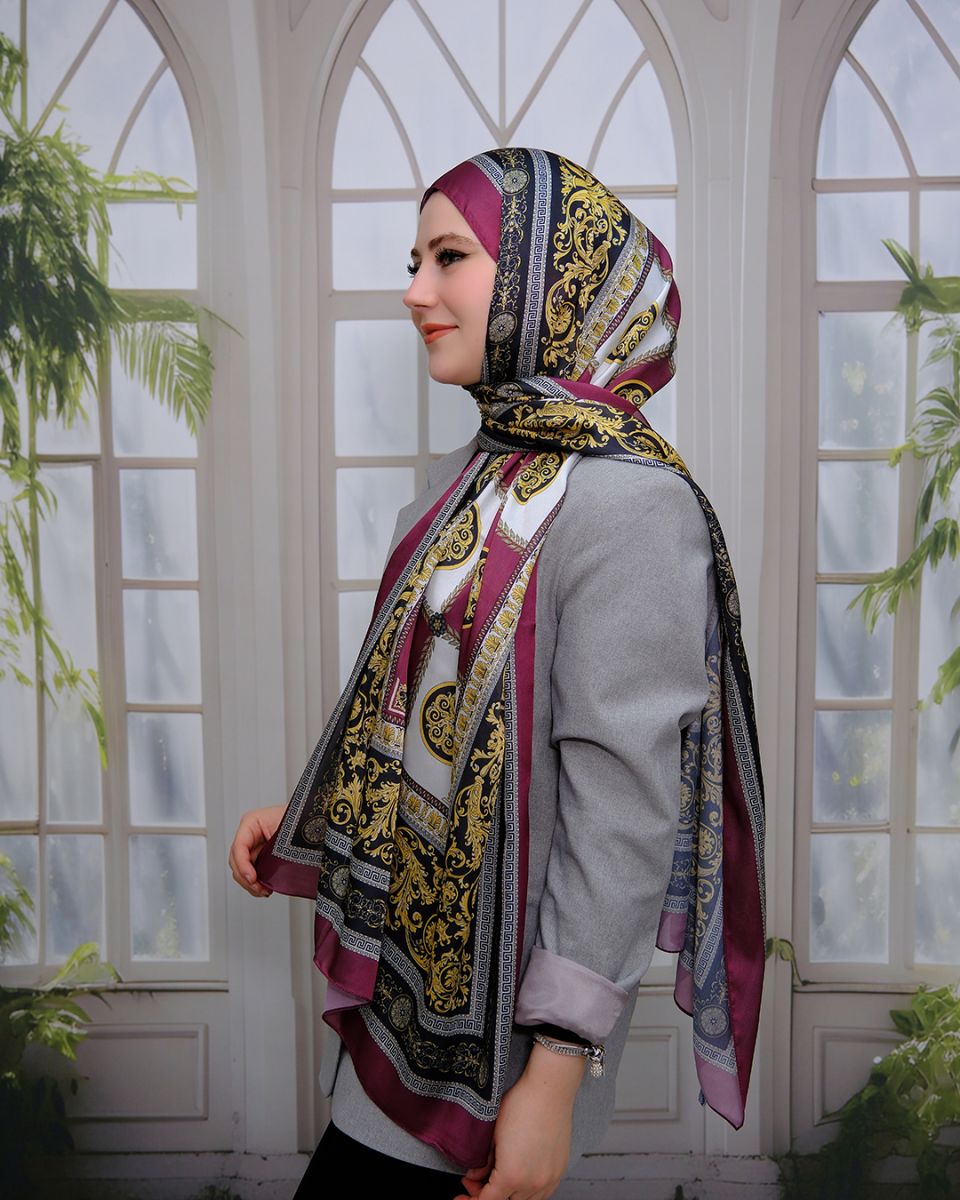 Vual İpek Şal Versace Desen - Bordo