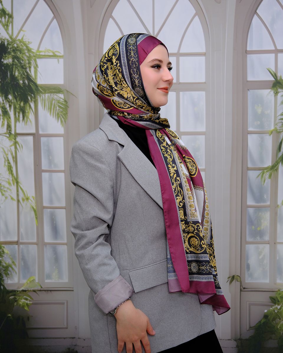 Vual İpek Şal Versace Desen - Bordo