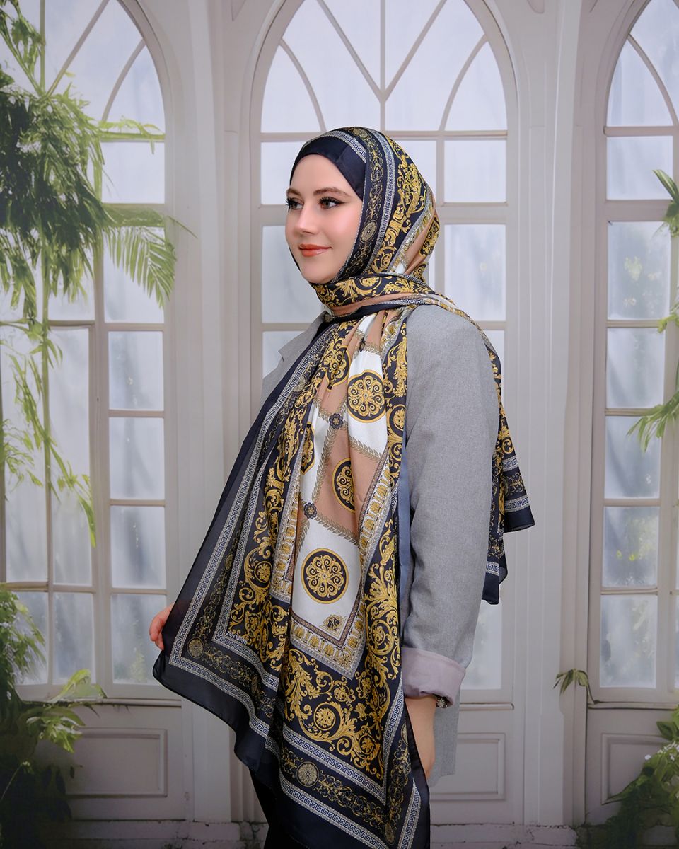Vual İpek Şal Versace Desen - Camel