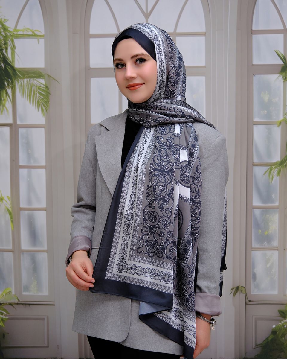 Vual İpek Şal Versace Desen - Füme