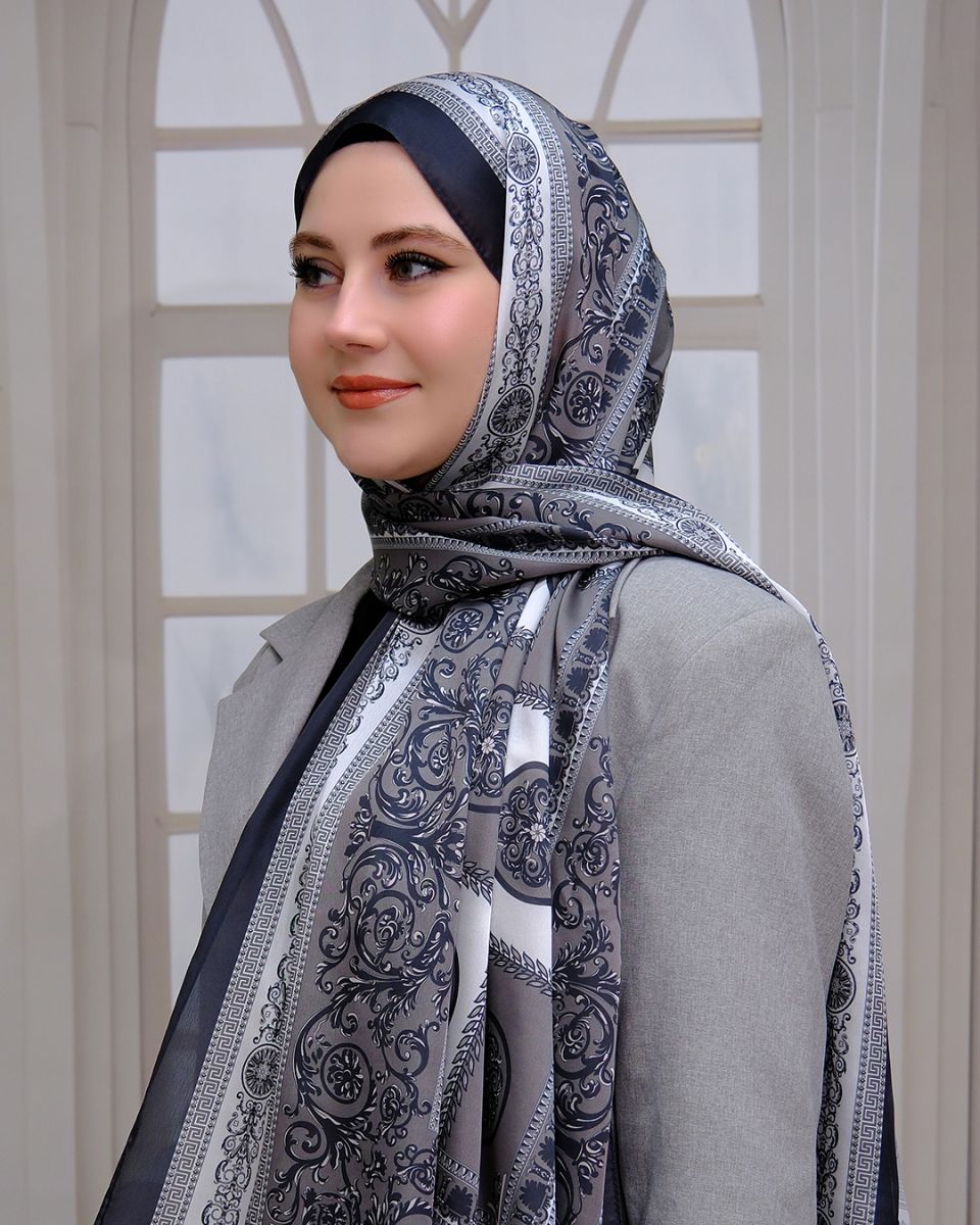 Vual İpek Şal Versace Desen - Füme