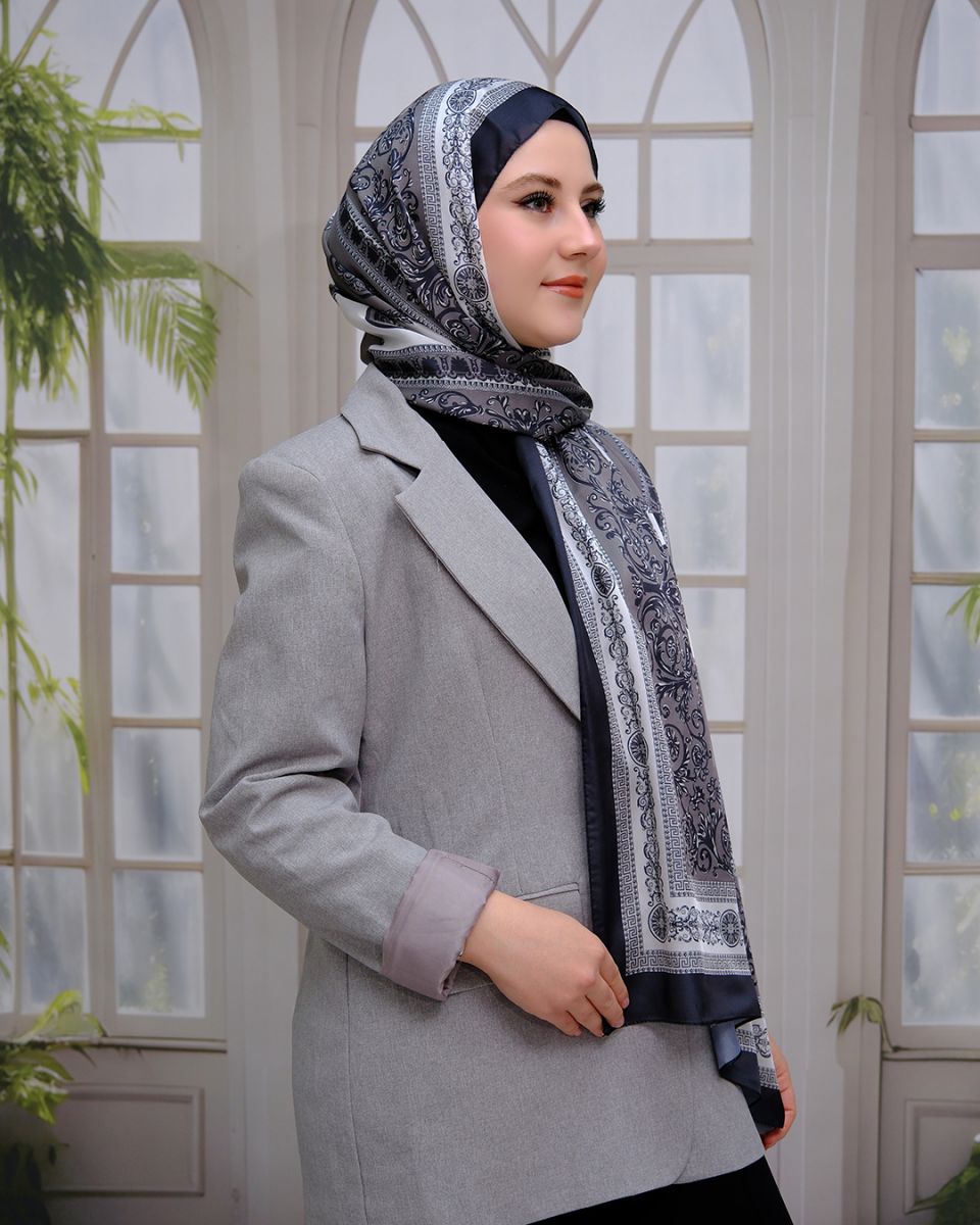 Vual İpek Şal Versace Desen - Füme