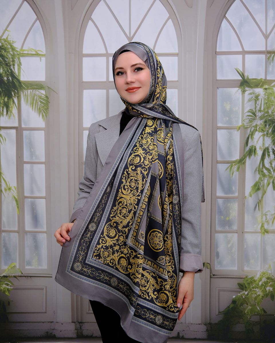 Vual İpek Şal Versace Desen - Haki