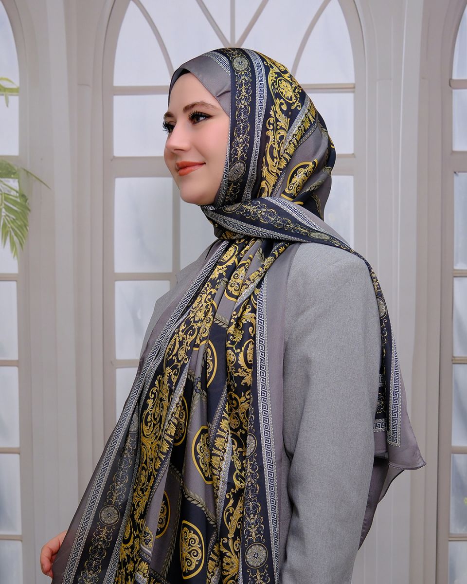 Vual İpek Şal Versace Desen - Haki