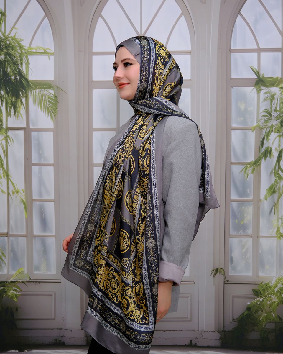 Vual İpek Şal Versace Desen - Haki