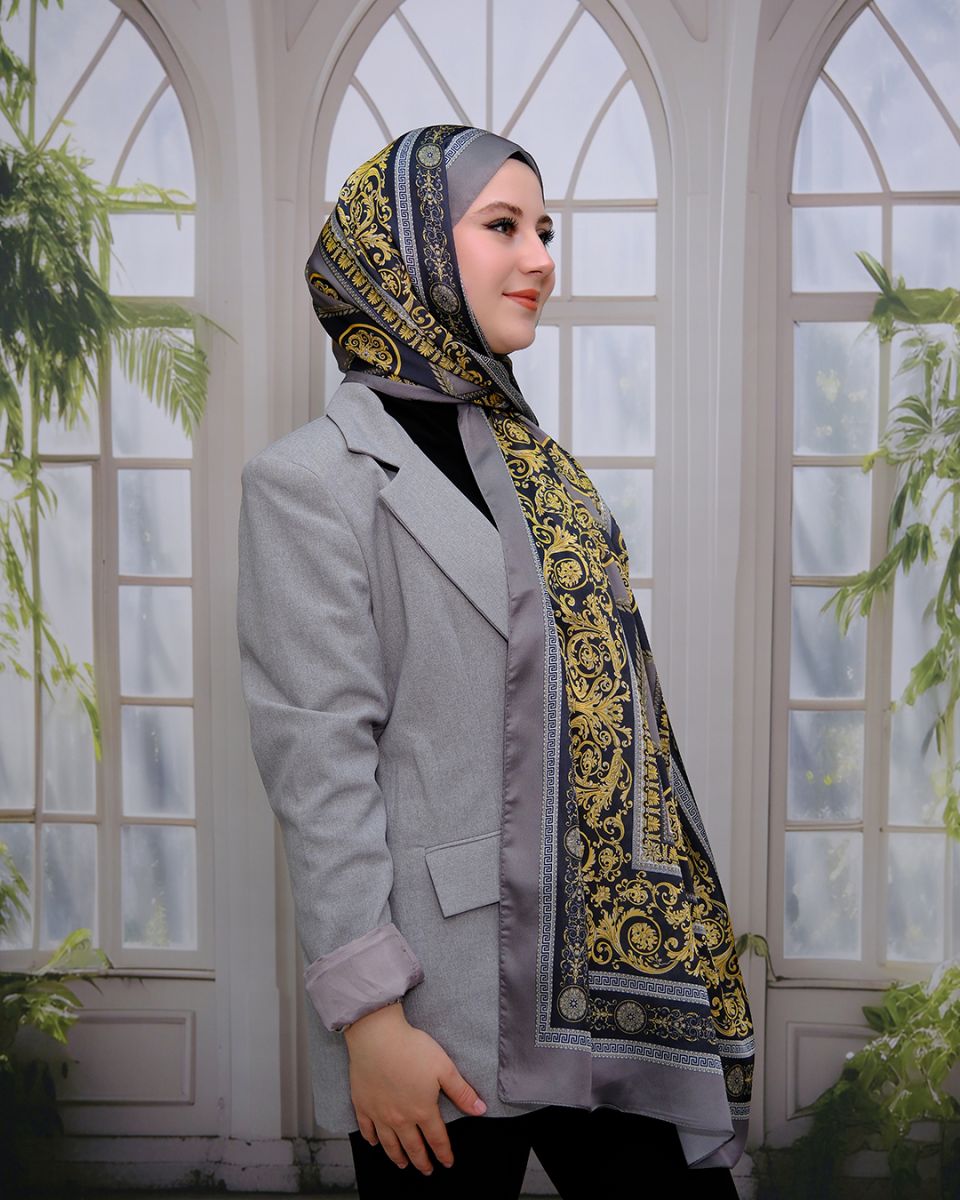 Vual İpek Şal Versace Desen - Haki