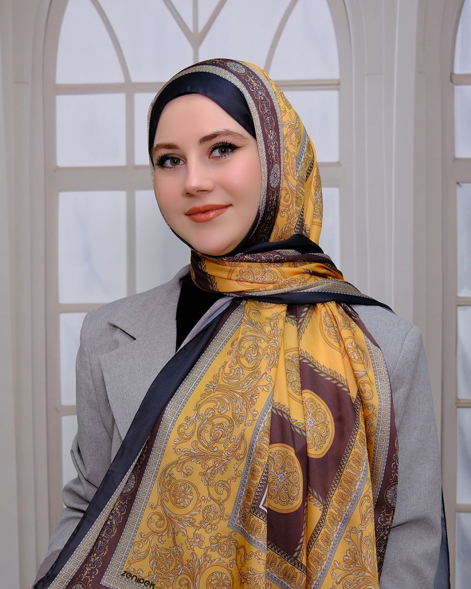 Vual İpek Şal Versace Desen - Hardal Kahve