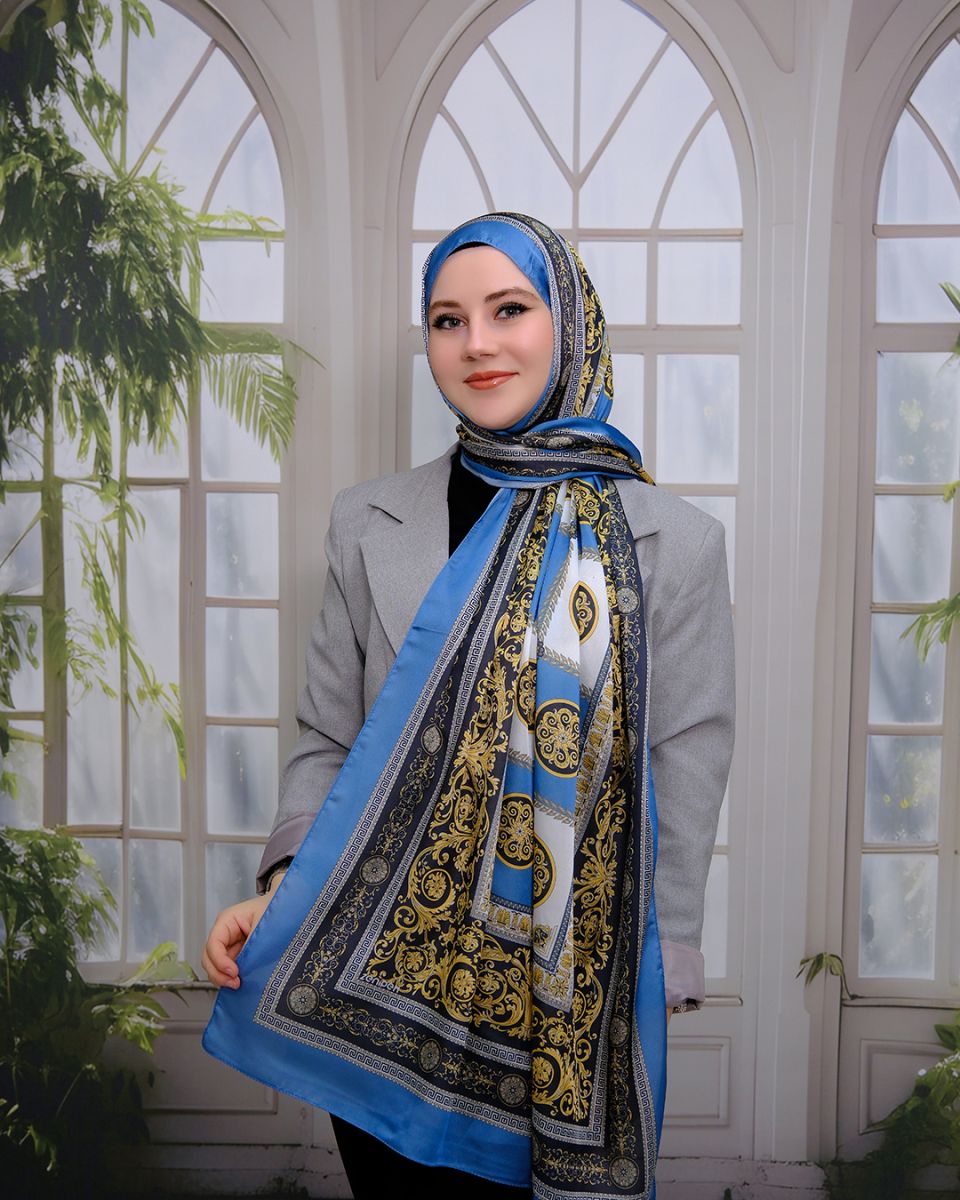 Vual İpek Şal Versace Desen - İndigo