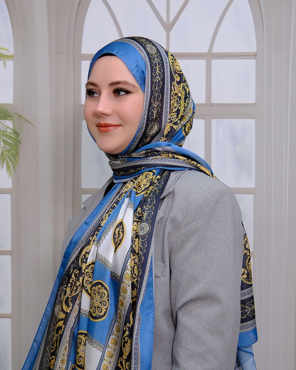 Vual İpek Şal Versace Desen - İndigo