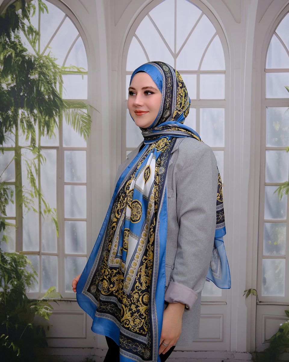 Vual İpek Şal Versace Desen - İndigo