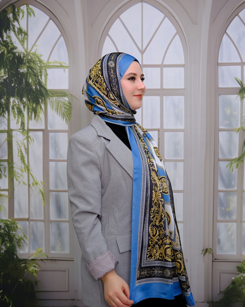 Vual İpek Şal Versace Desen - İndigo