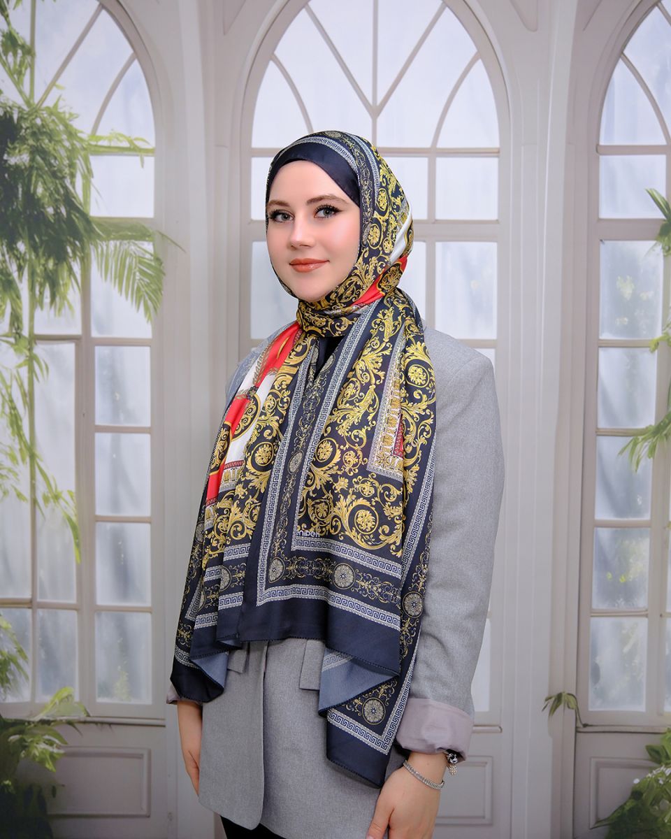 Vual İpek Şal Versace Desen - Kırmızı