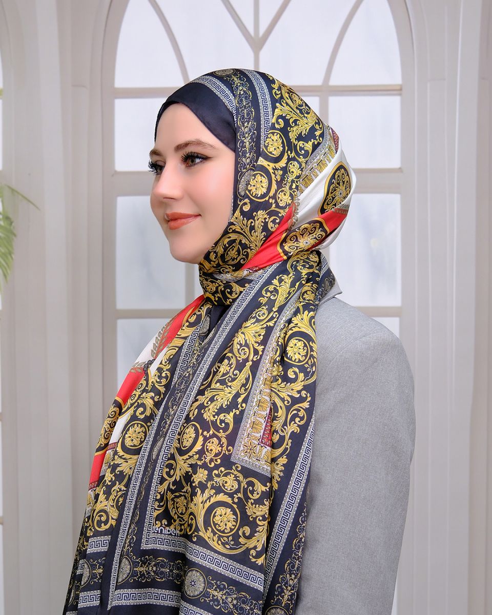 Vual İpek Şal Versace Desen - Kırmızı