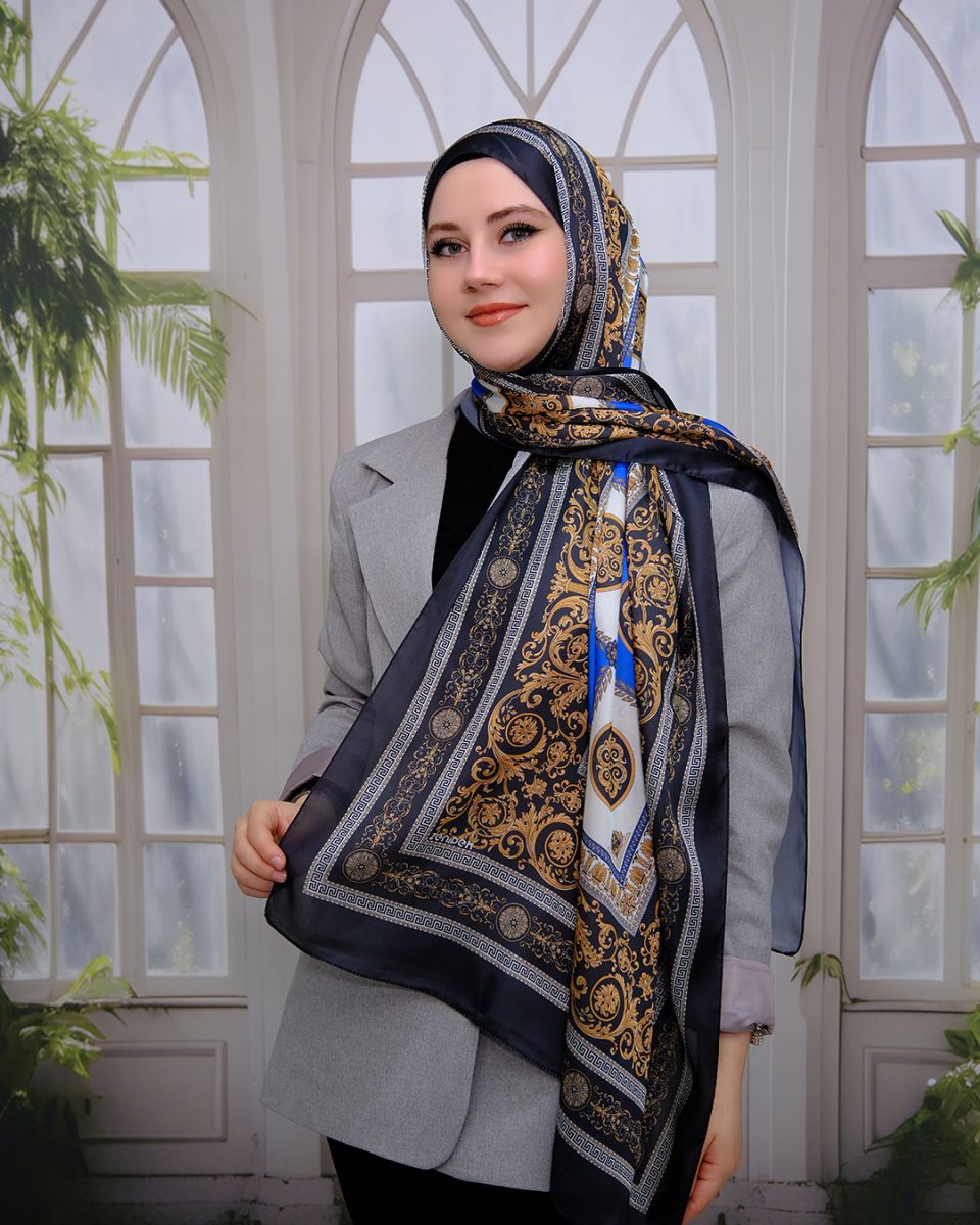 Vual İpek Şal Versace Desen - Mavi