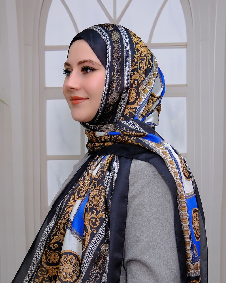 Vual İpek Şal Versace Desen - Mavi