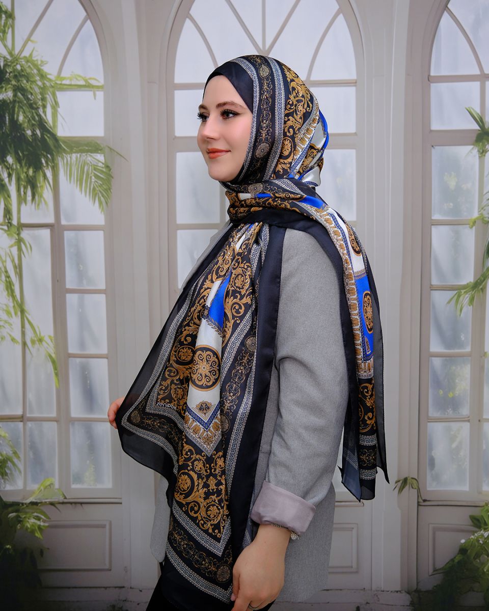Vual İpek Şal Versace Desen - Mavi