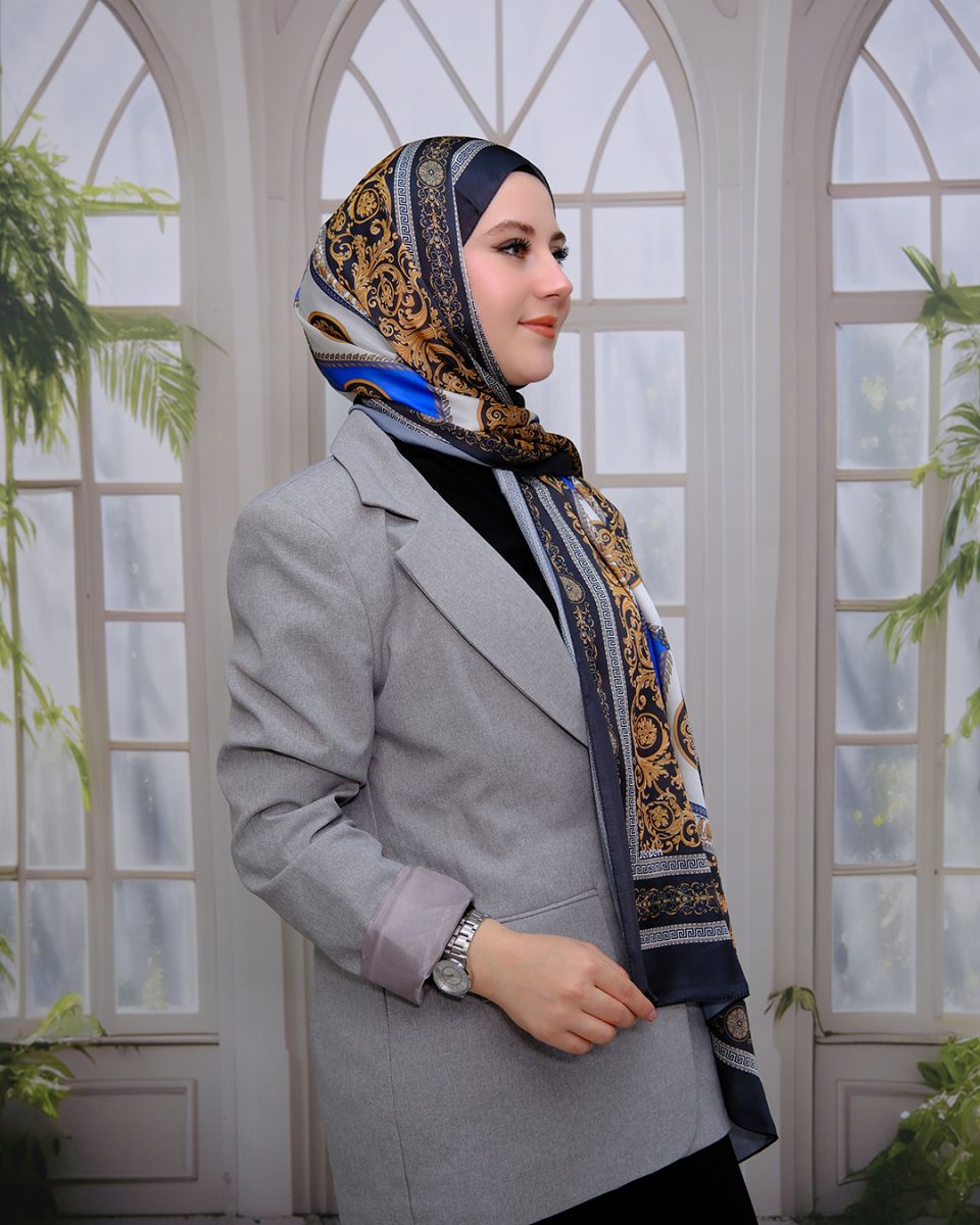 Vual İpek Şal Versace Desen - Mavi