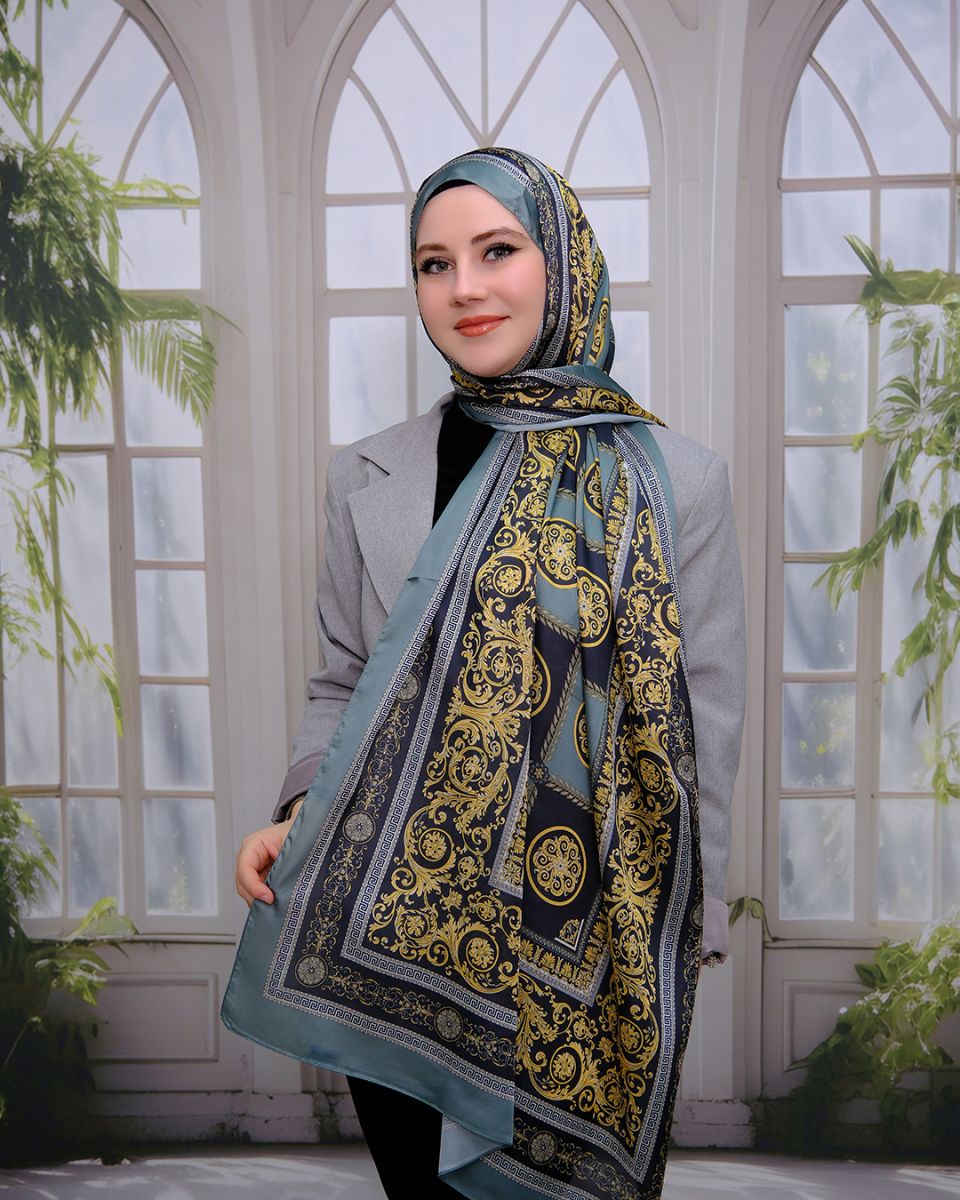 Vual İpek Şal Versace Desen - Mint