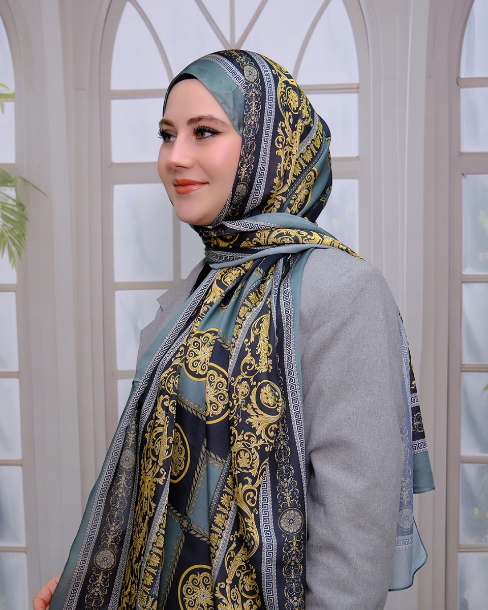 Vual İpek Şal Versace Desen - Mint