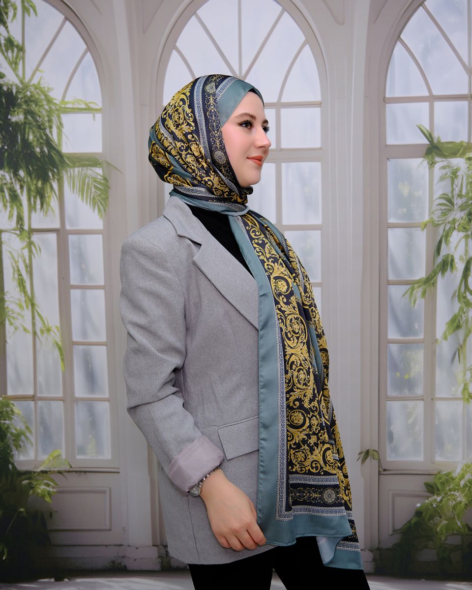 Vual İpek Şal Versace Desen - Mint