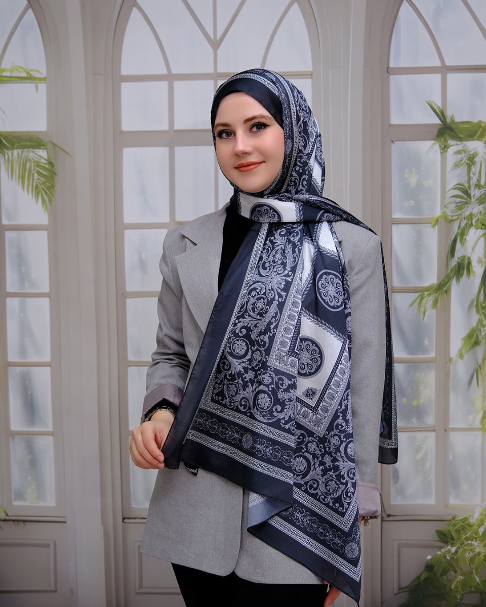 Vual İpek Şal Versace Desen - Siyah Gri