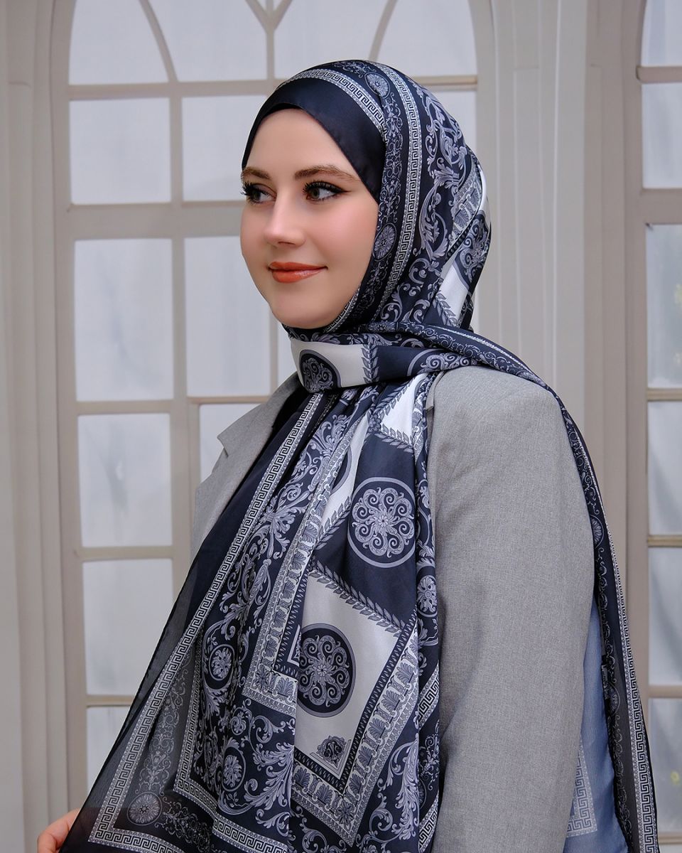 Vual İpek Şal Versace Desen - Siyah Gri