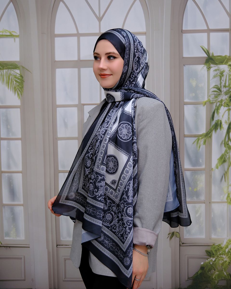 Vual İpek Şal Versace Desen - Siyah Gri