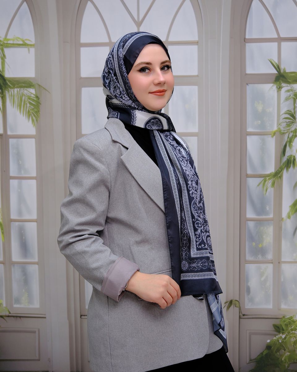 Vual İpek Şal Versace Desen - Siyah Gri