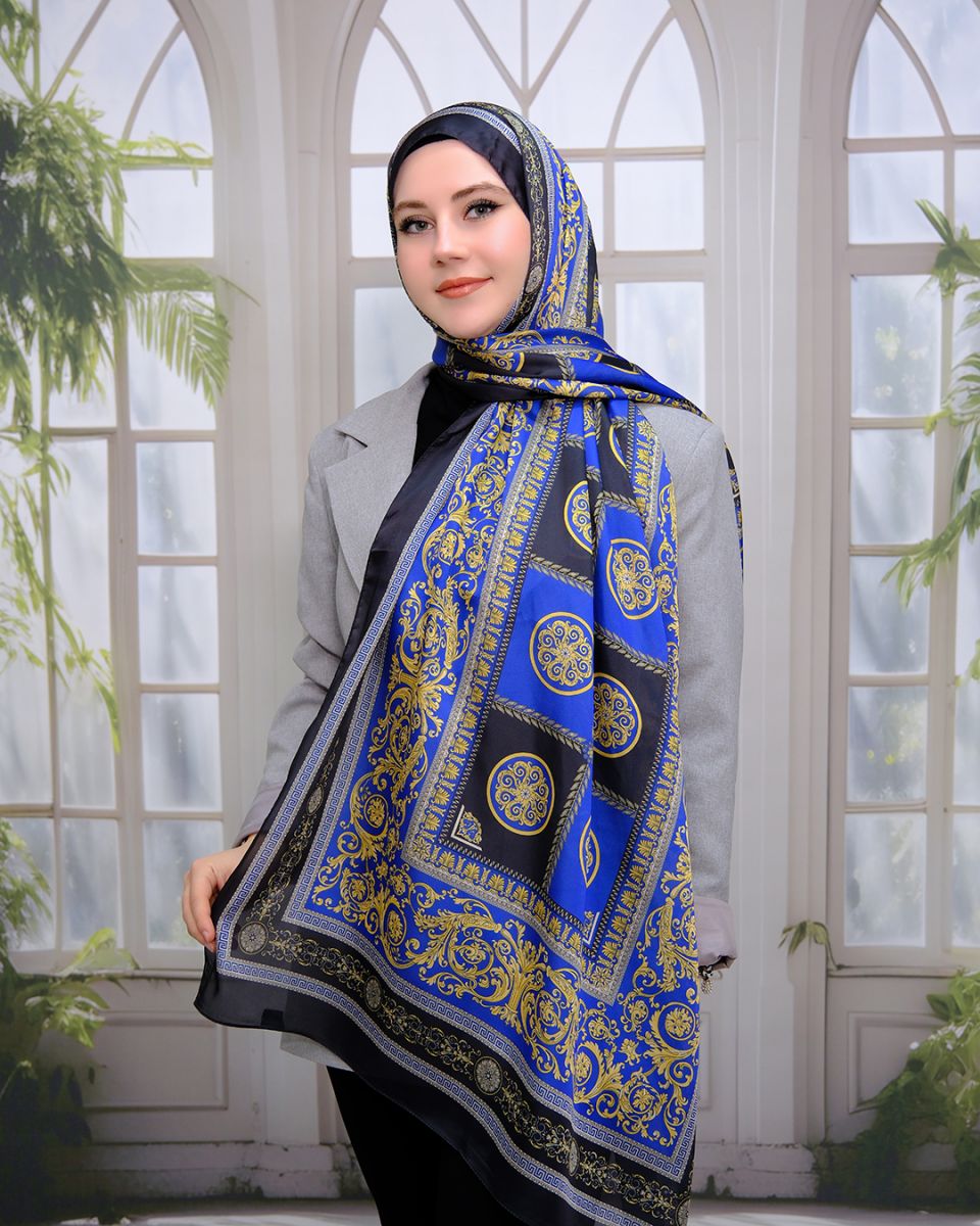 Vual İpek Şal Versace Desen - Siyah Saks