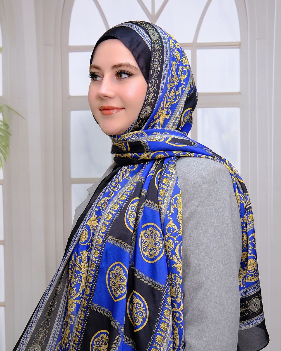 Vual İpek Şal Versace Desen - Siyah Saks