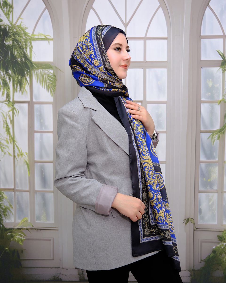 Vual İpek Şal Versace Desen - Siyah Saks