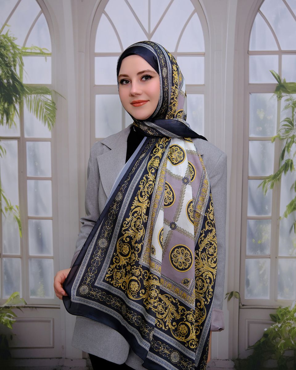 Vual İpek Şal Versace Desen - Siyah