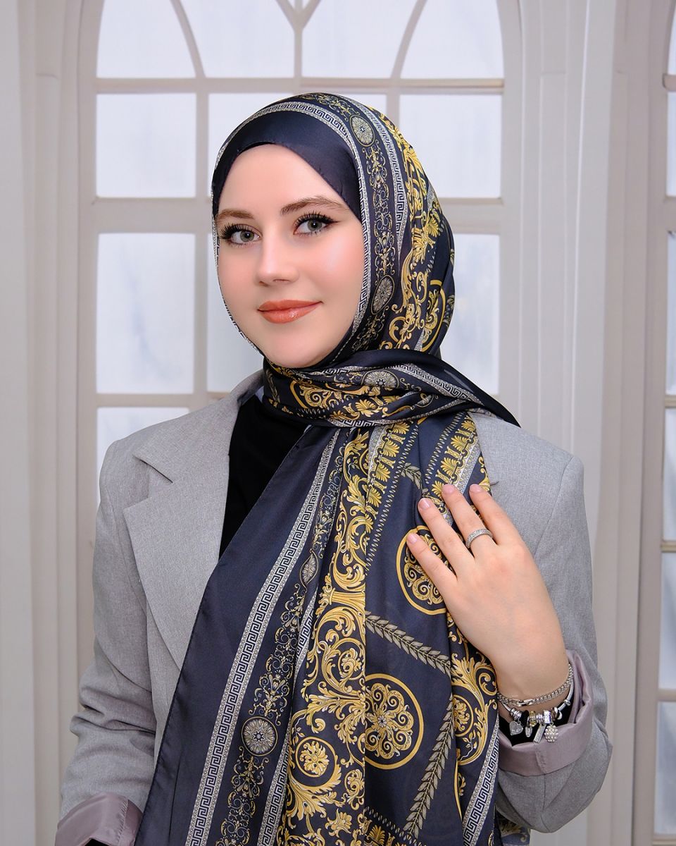 Vual İpek Şal Versace Desen - Siyah