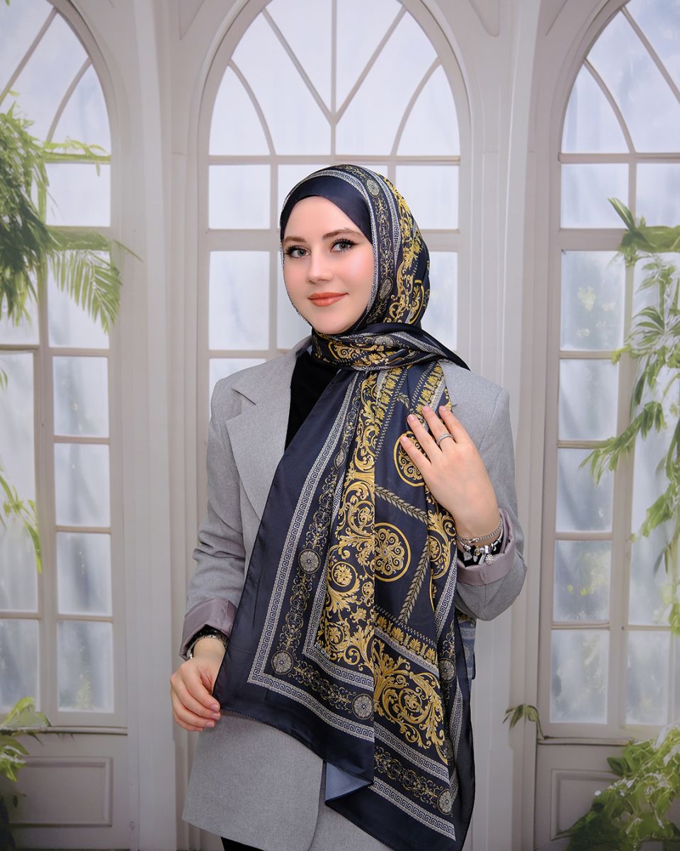 Vual İpek Şal Versace Desen - Siyah