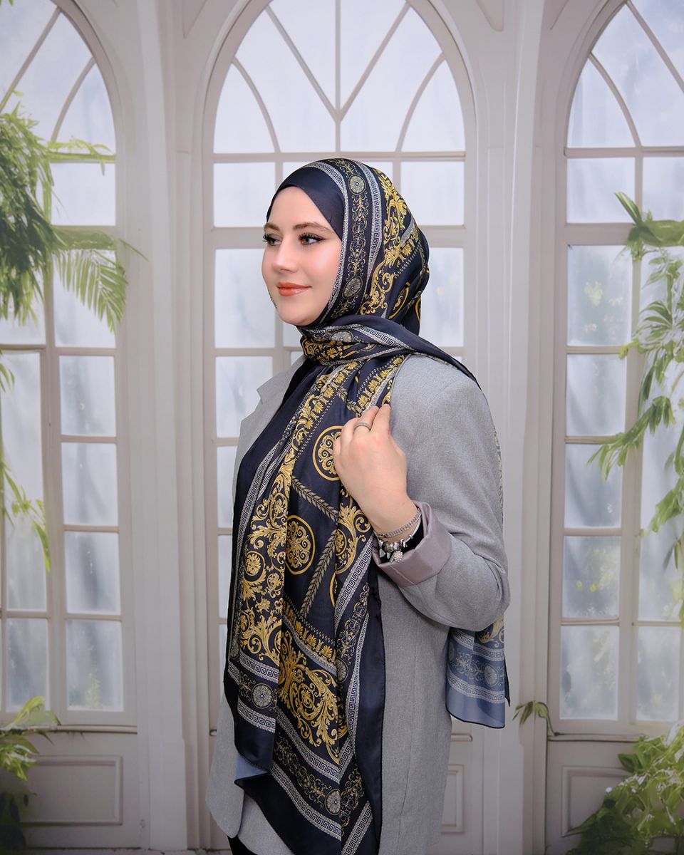 Vual İpek Şal Versace Desen - Siyah
