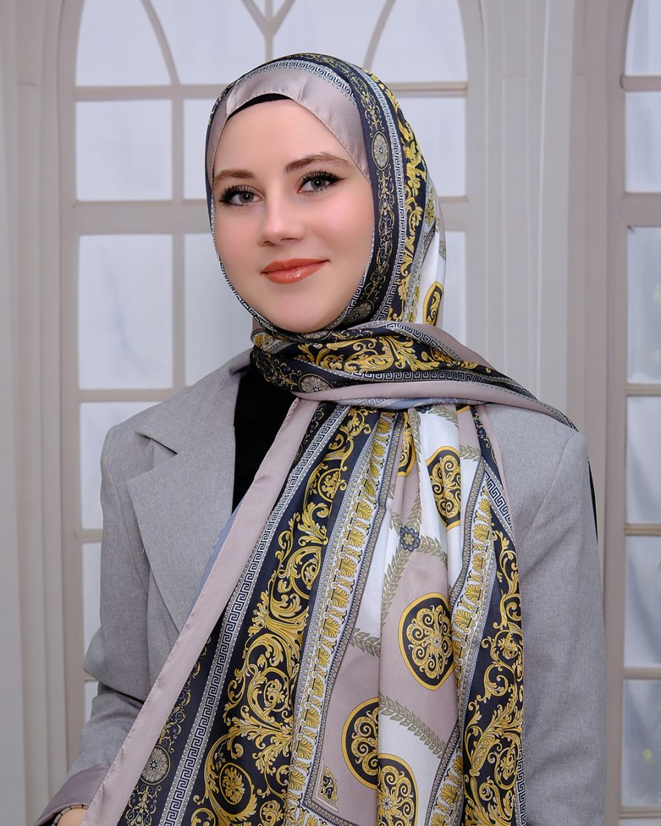 Vual İpek Şal Versace Desen - Vizon