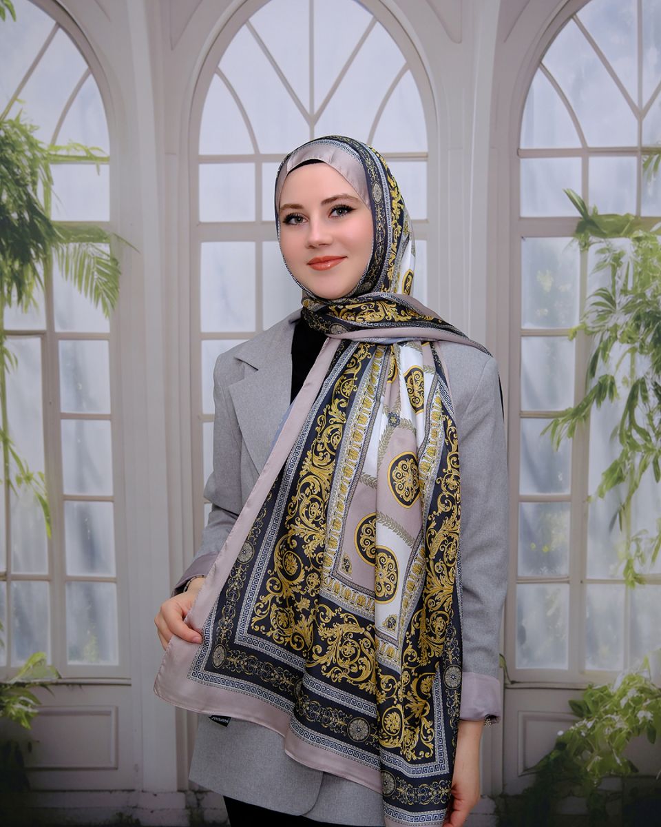 Vual İpek Şal Versace Desen - Vizon
