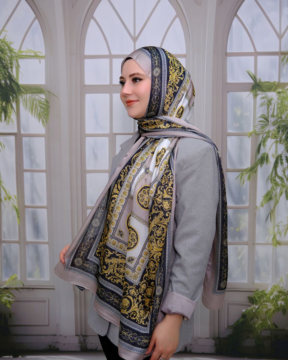 Vual İpek Şal Versace Desen - Vizon