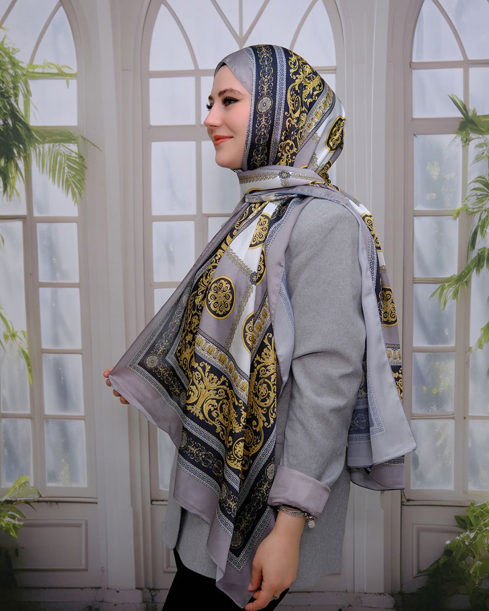 Vual İpek Şal Versace Desen - Vizon