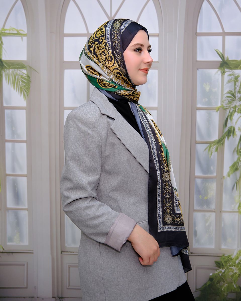 Vual İpek Şal Versace Desen - Zümrüt