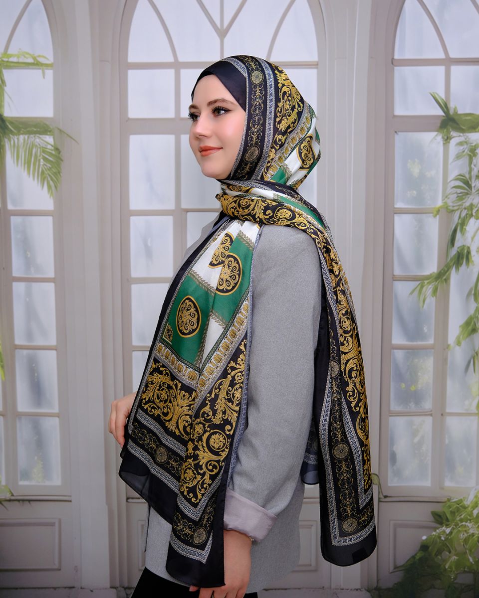 Vual İpek Şal Versace Desen - Zümrüt